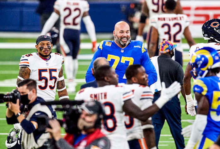 Andrew Whitworth smiles post-game after a Rams victory over the Bears